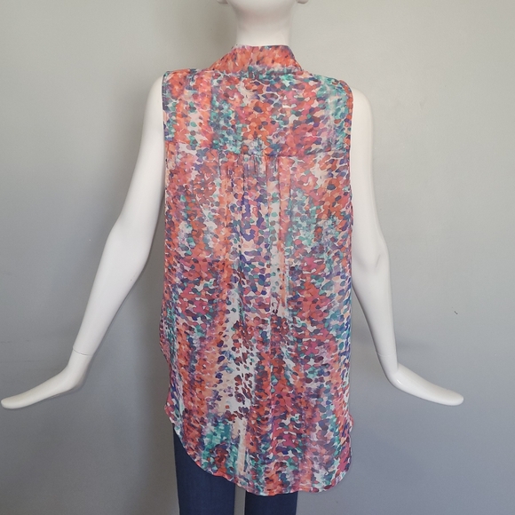 Bisou Bisou High Low Sleeveless Watercolor Print Top, VGUC, Size L - Picture 4 of 8